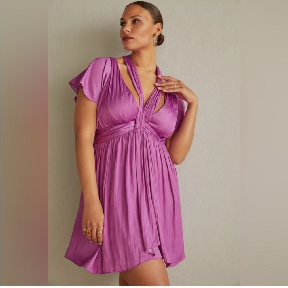NWT Anthropologie Deep-V neck Vibrant mini dress